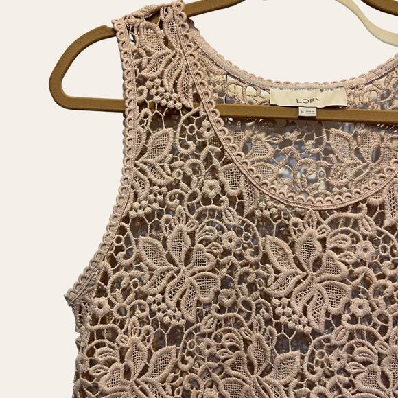 LOFT Nude Beige Macramé Lace Sleeveless Top Size Medium - Picture 5 of 7